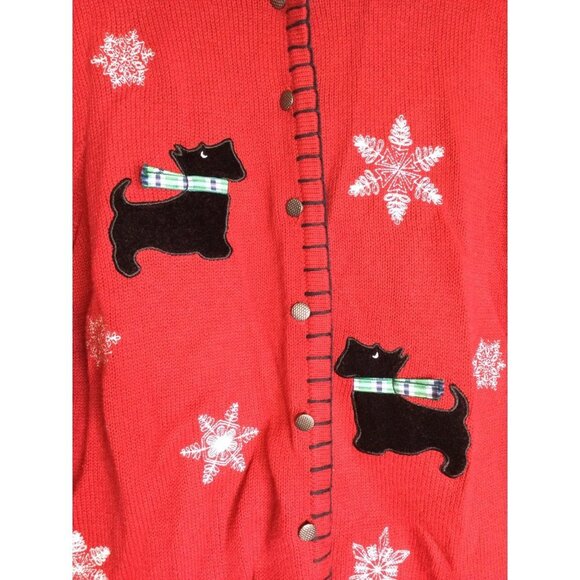 Vintage Sweater Dogs Toto Ugly Christmas Holiday Cardigan Large Petite - Picture 2 of 10